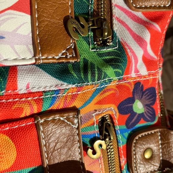 Great condition Desigual bag multi colour with camel leather and top zipper - Picture 7 of 8